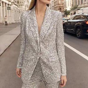 Express sequin peak lapel boyfriend blazer
